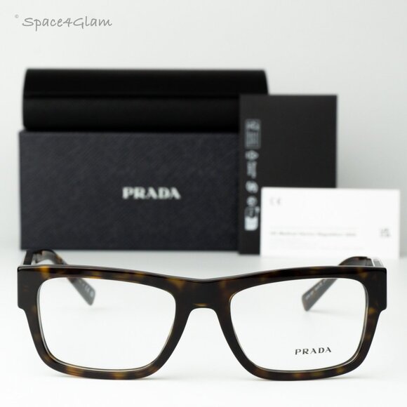 Prada Men Eyeglasses Havana Demo Rectangle Unisex PR15YV 2AU1O1 BRAND NEW - Picture 1 of 8